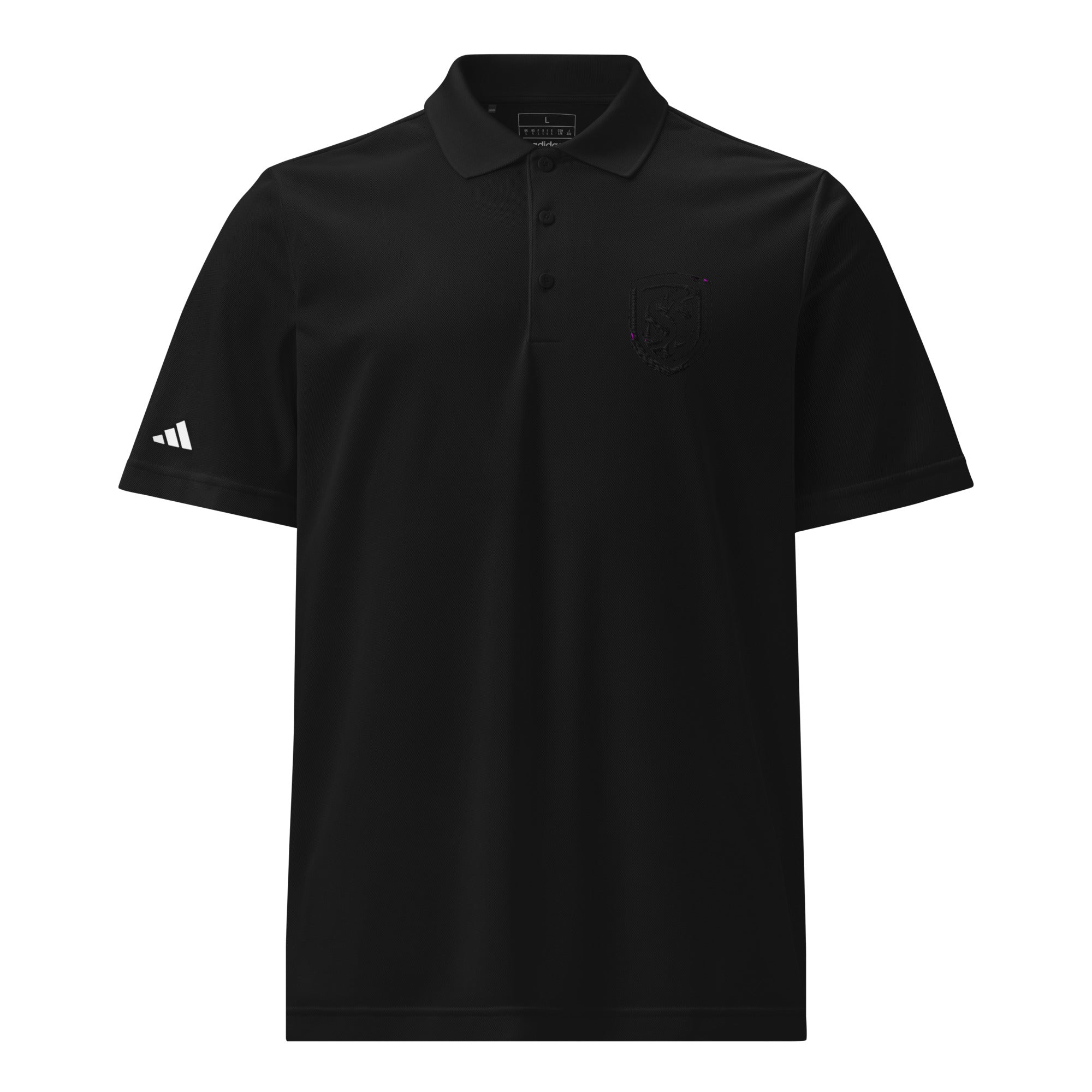 adidas sport polo 100% recycled polyester pique with rib-knit collar three-button placket and contrast logo on right sleeve