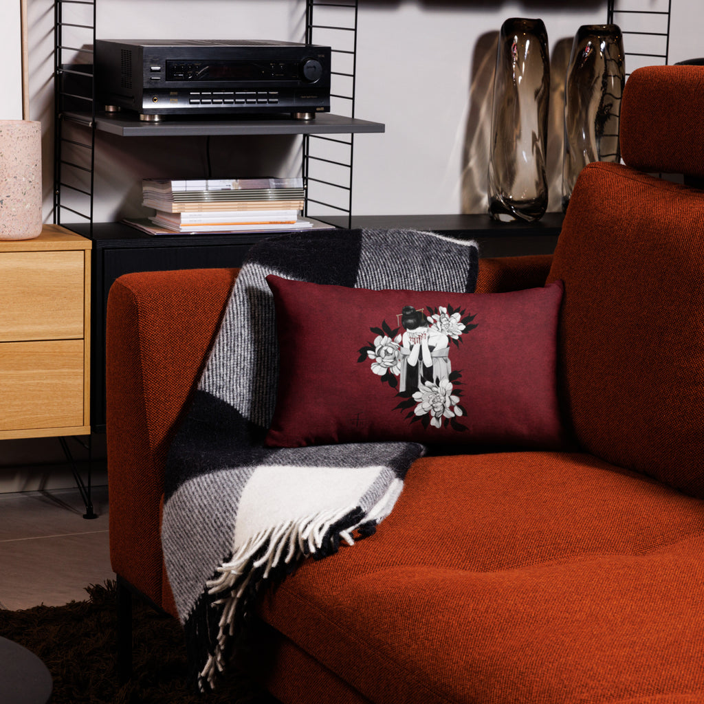 Japanese Tattoo Pillow colorful tattoo print linen-feel 8.1 oz polyester case hidden zipper shape-retaining polyester insert