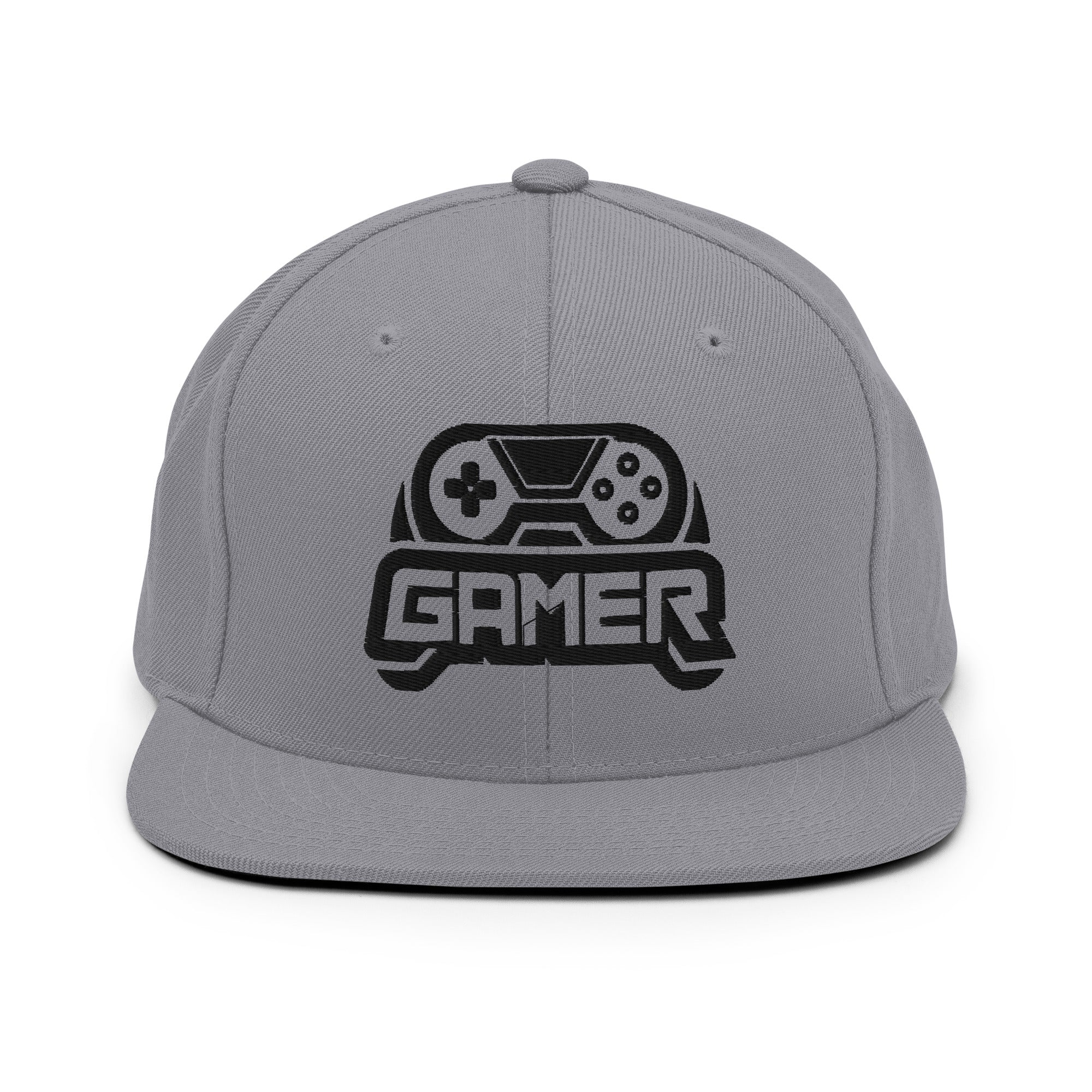 Gamer SnapBack Hat embroidered 6-panel high-profile flat brim green undervisor adjustable snap closure 80% acrylic 20% wool