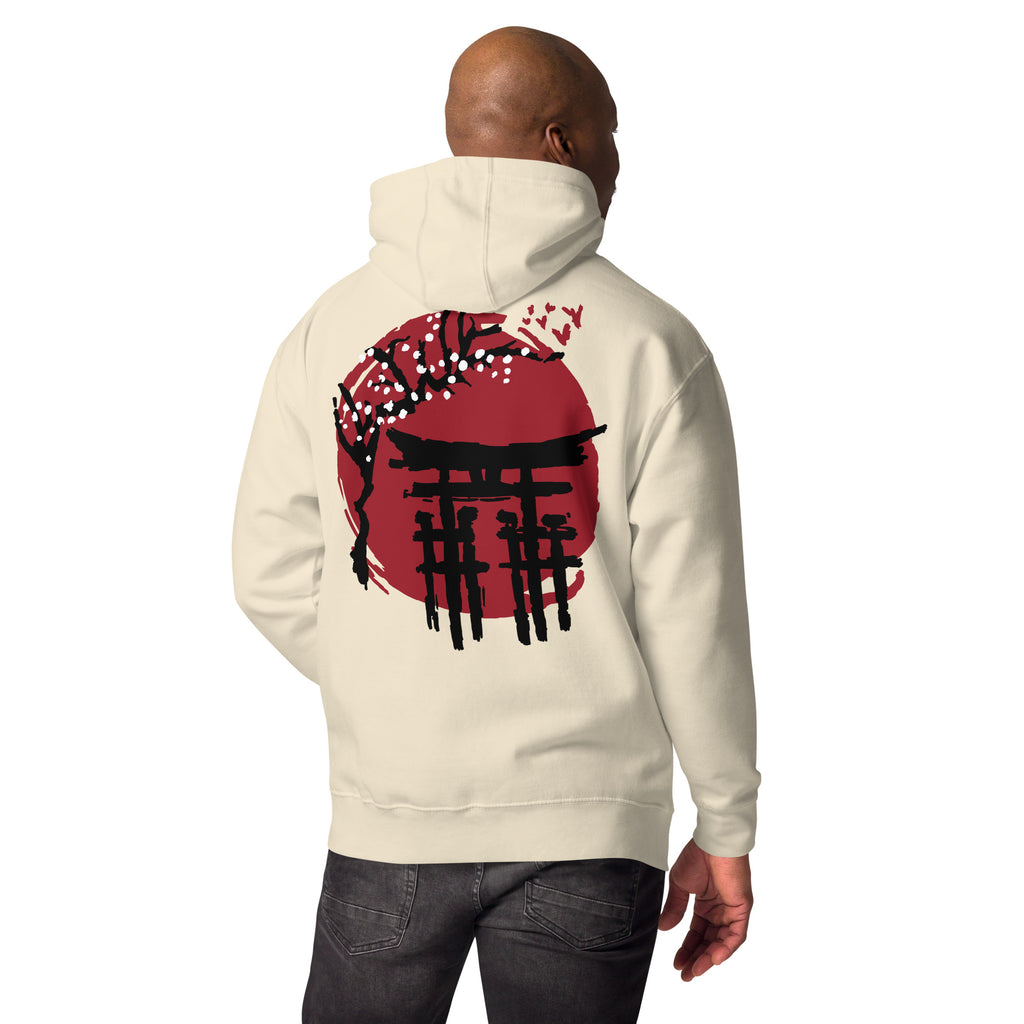 Japanese Inspired Hoodie 100% cotton face tattoo art front pouch pocket matching flat drawstrings 3-panel hood