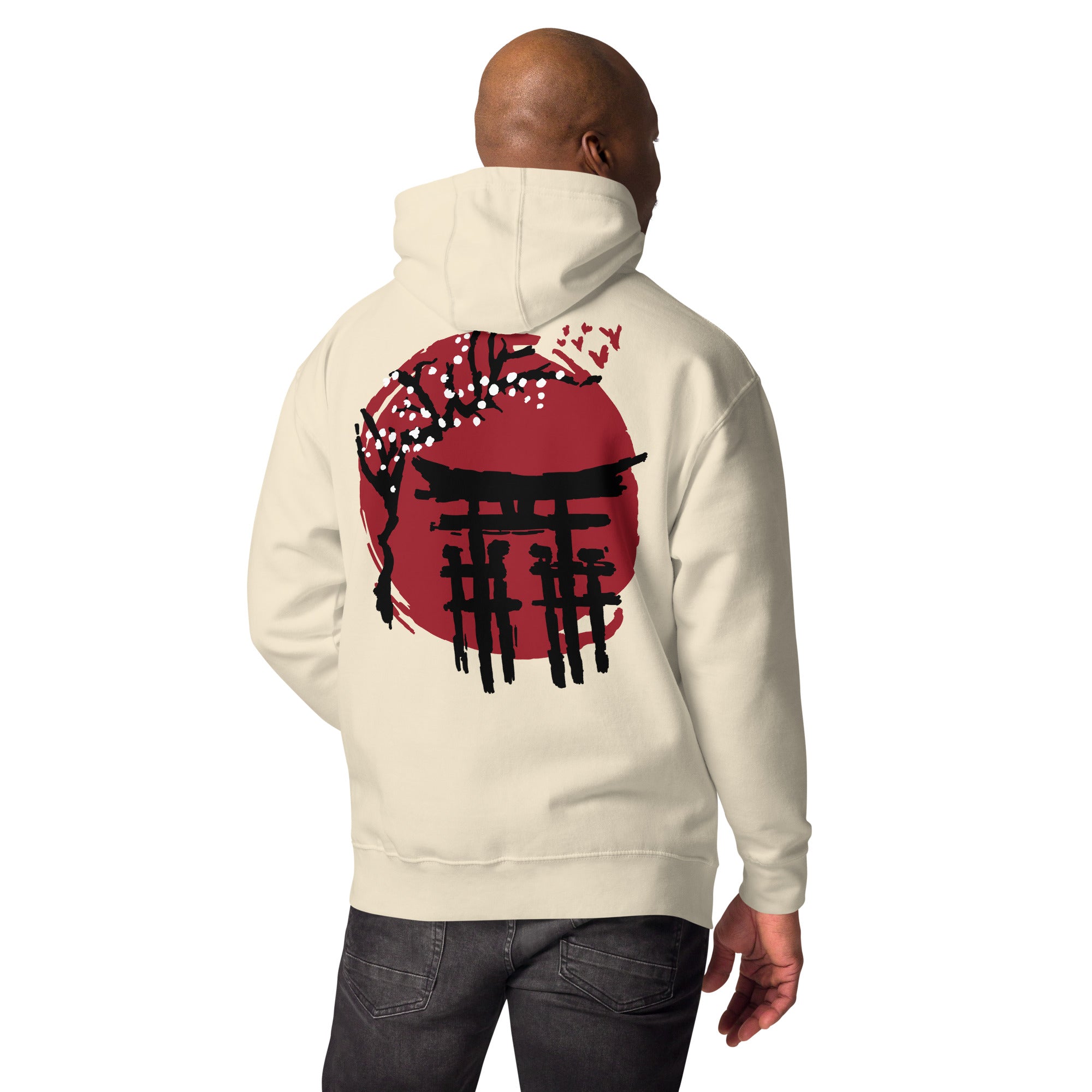 Japanese Inspired Hoodie 100% cotton face tattoo art front pouch pocket matching flat drawstrings 3-panel hood