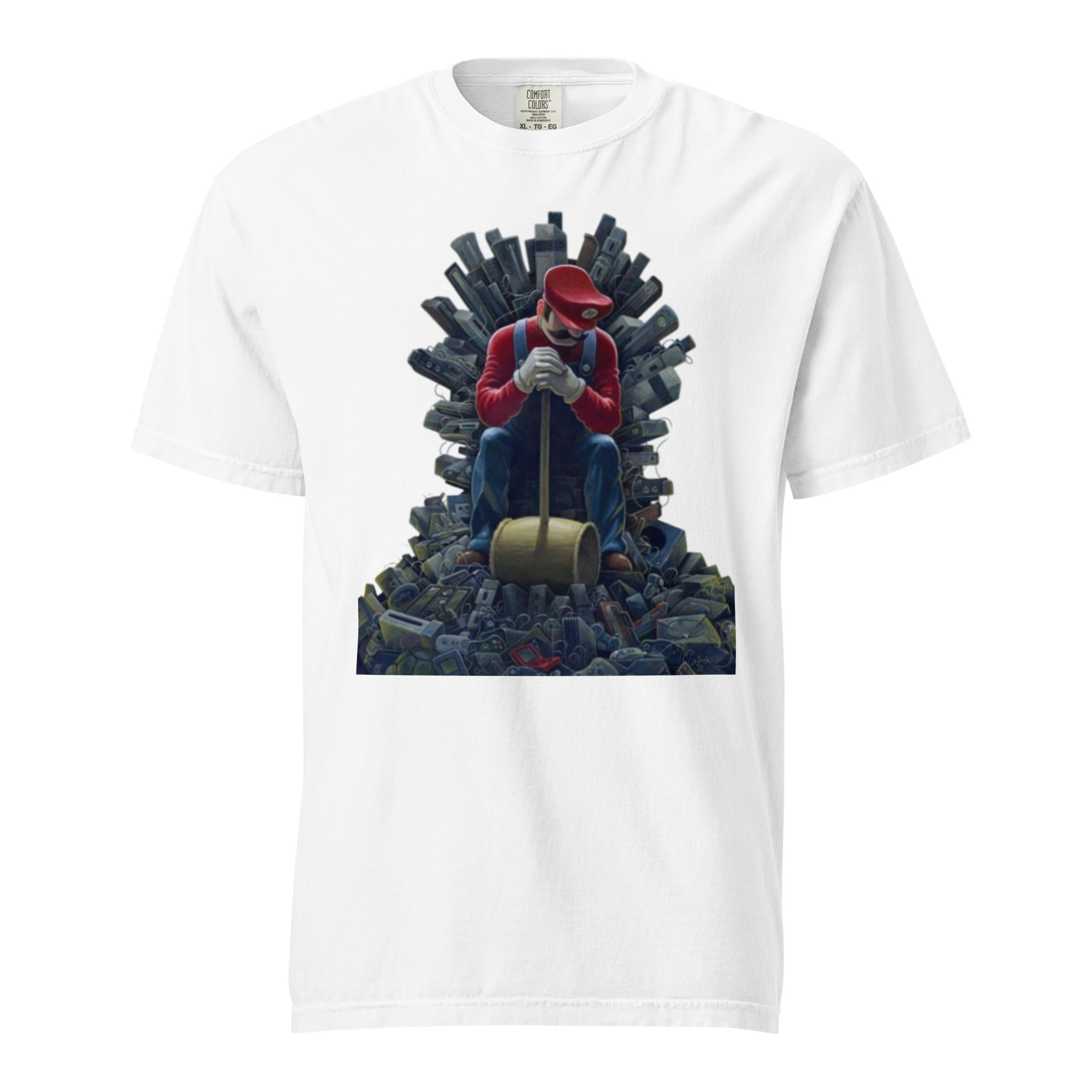 Mario vs Megatron Gamer heavyweight garment-dyed unisex t-shirt with gaming mashup graphic and relaxed fit
